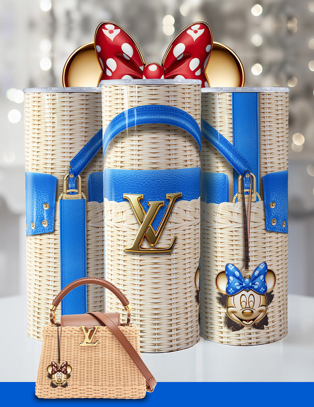 Luxury Minnie-Inspired LV Tumbler – Wicker Look, Designer-Inspired, Bling 20oz Cup