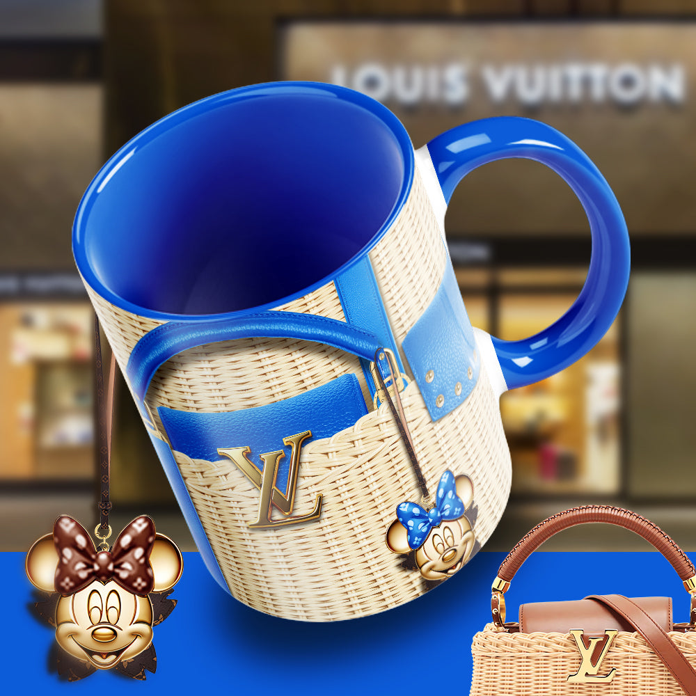 Luxury Minnie-Inspired Designer Mug – LV Wicker Style Coffee Cup with Glam Bag Aesthetic