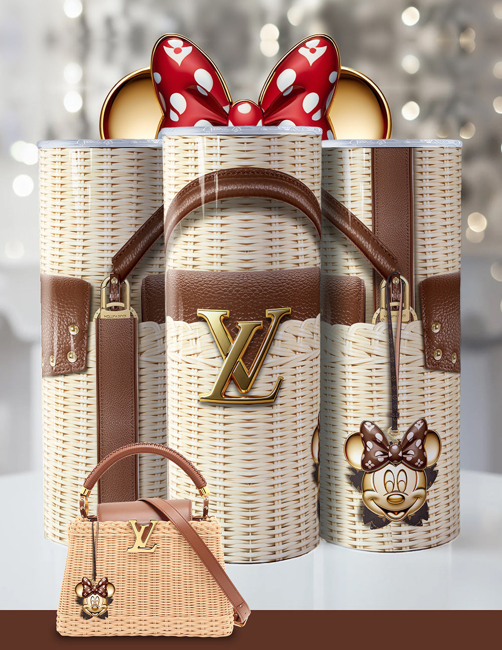 Luxury Minnie-Inspired LV Tumbler – Wicker Look, Designer-Inspired, Bling 20oz Cup