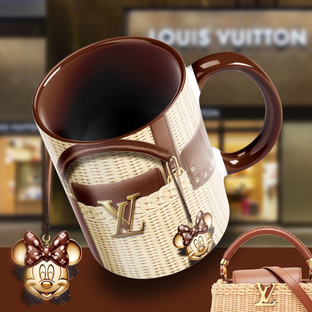 Luxury Minnie-Inspired Designer Mug – LV Wicker Style Coffee Cup with Glam Bag Aesthetic