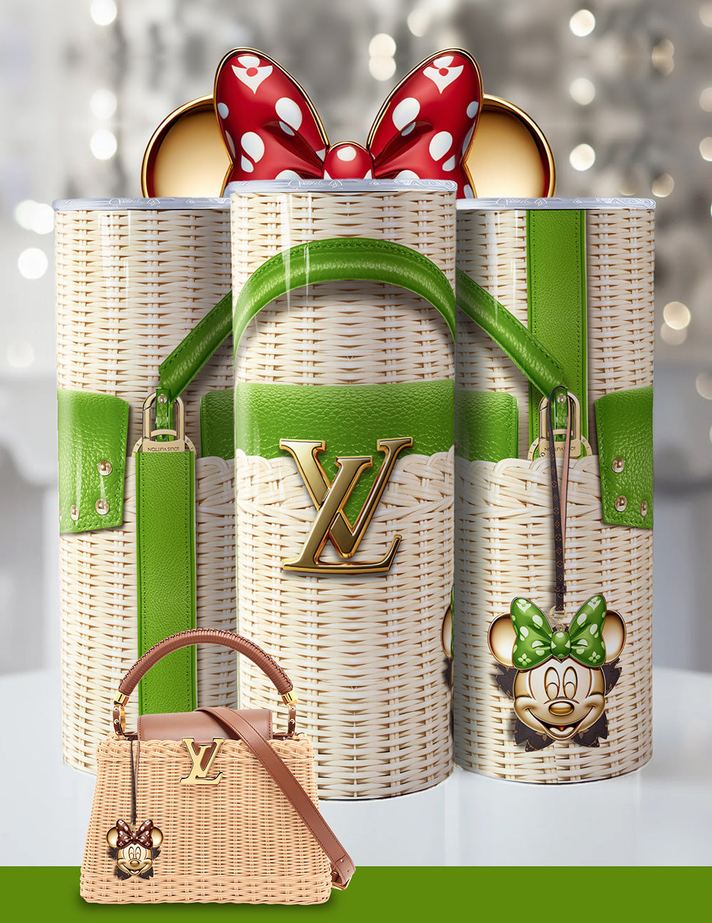 Luxury Minnie-Inspired LV Tumbler – Wicker Look, Designer-Inspired, Bling 20oz Cup