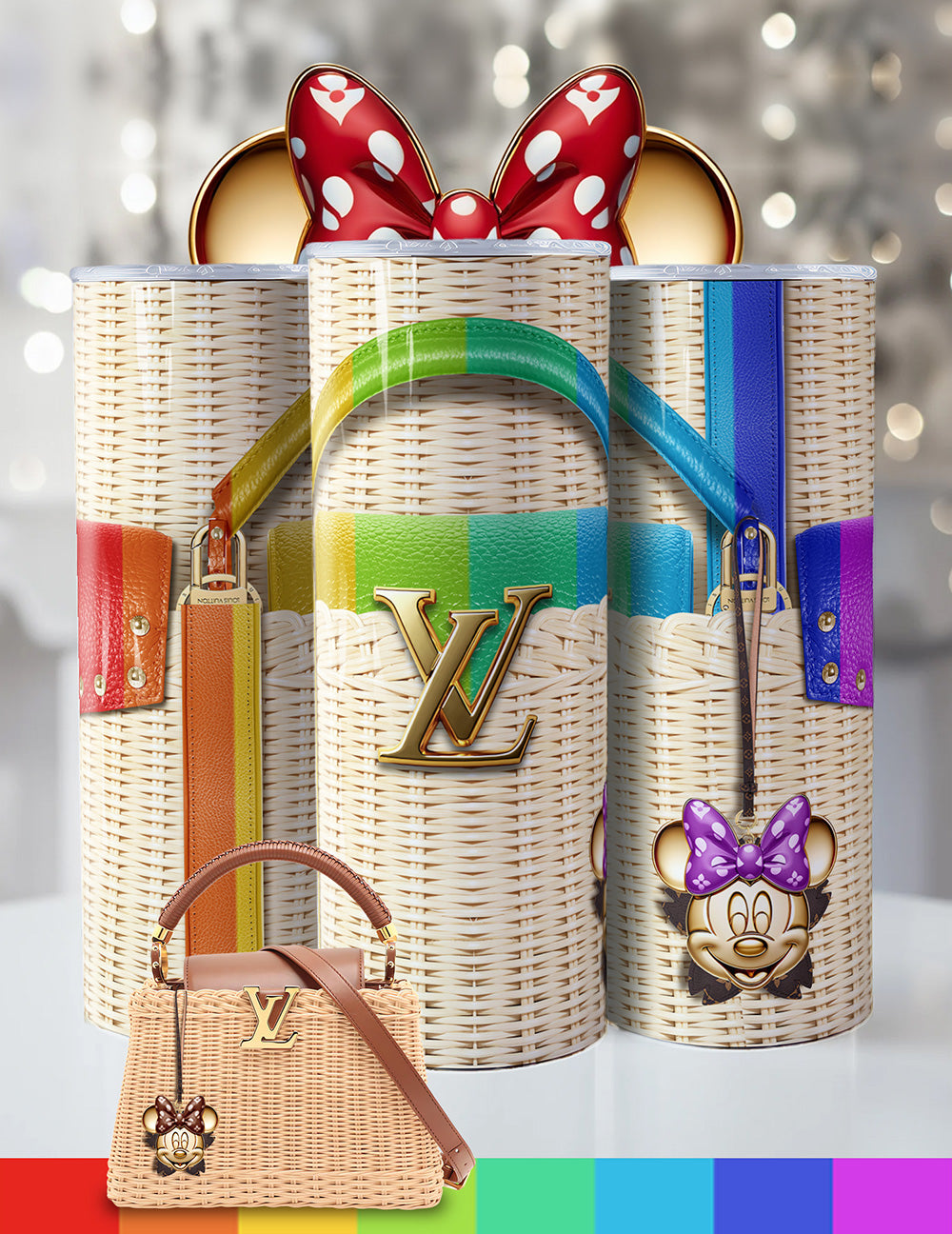 Luxury Minnie-Inspired LV Tumbler – Wicker Look, Designer-Inspired, Bling 20oz Cup