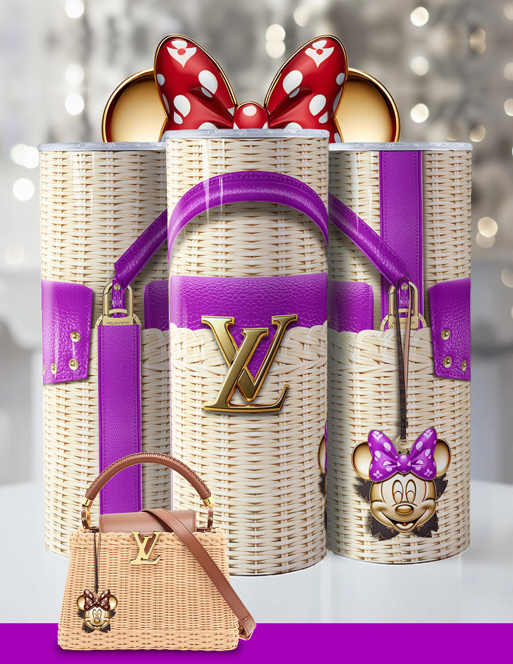 Luxury Minnie-Inspired LV Tumbler – Wicker Look, Designer-Inspired, Bling 20oz Cup