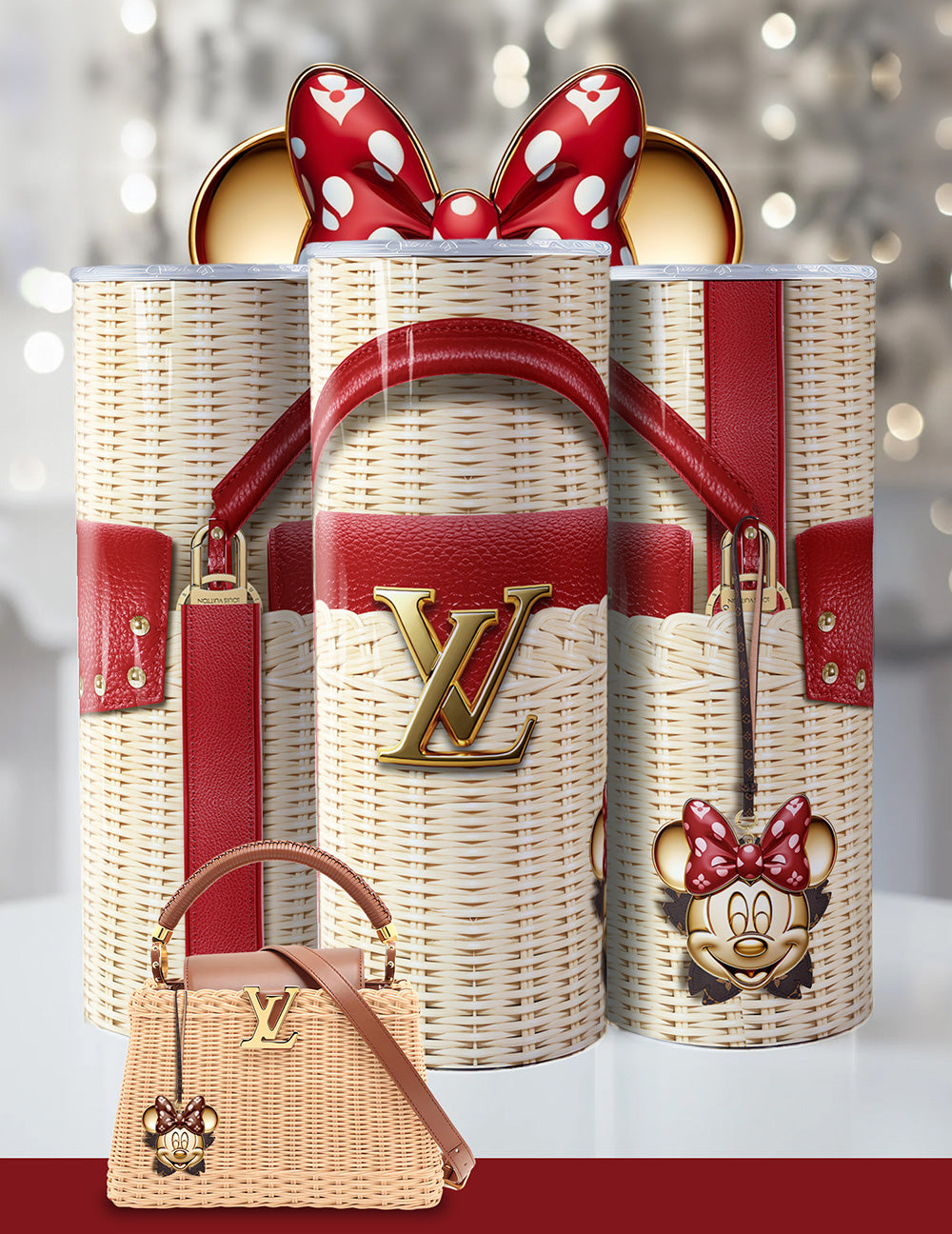Luxury Minnie-Inspired LV Tumbler – Wicker Look, Designer-Inspired, Bling 20oz Cup