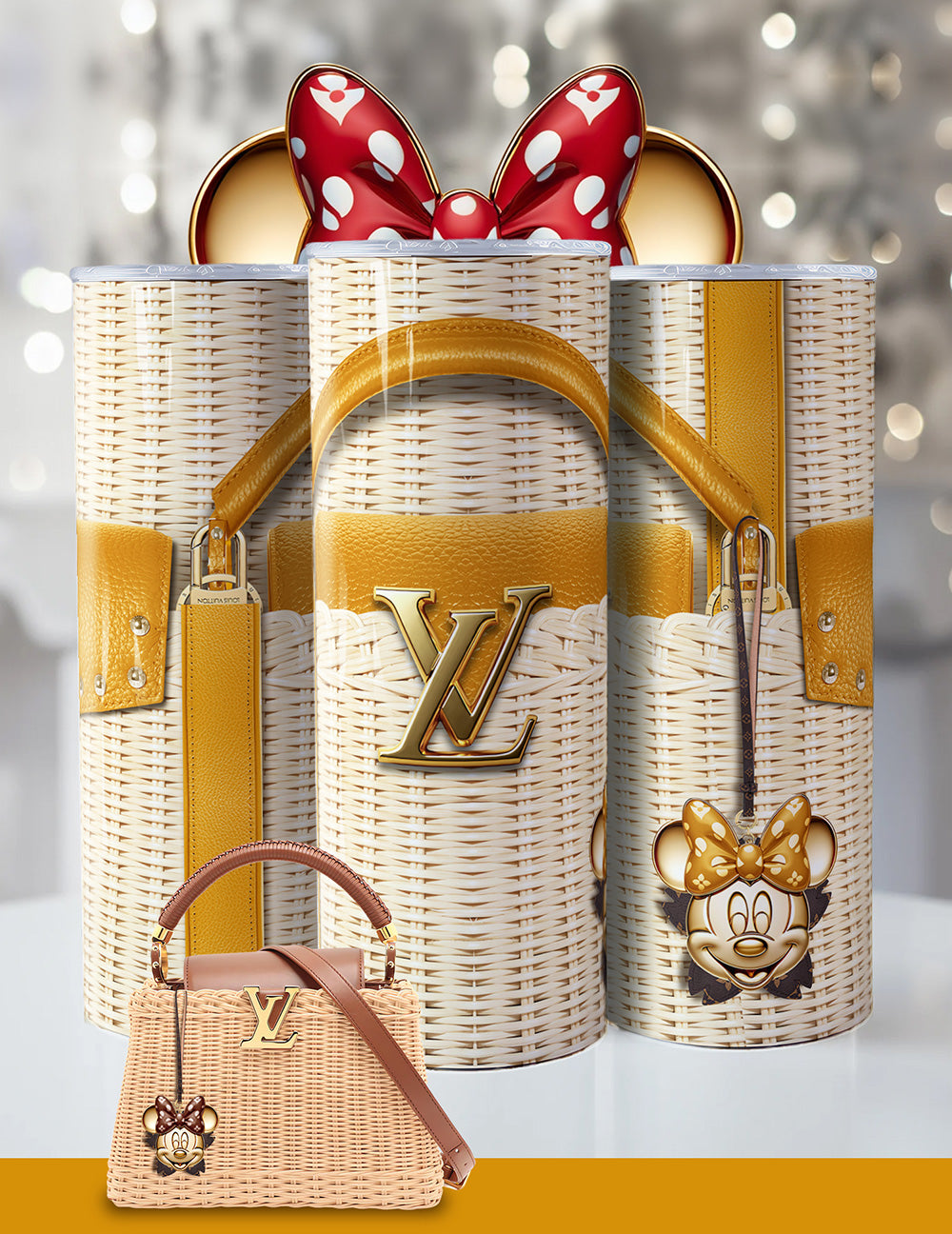 Luxury Minnie-Inspired LV Tumbler – Wicker Look, Designer-Inspired, Bling 20oz Cup