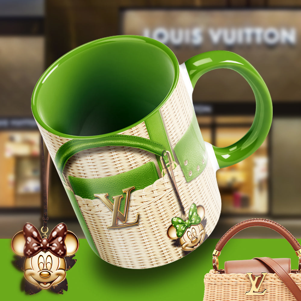 Luxury Minnie-Inspired Designer Mug – LV Wicker Style Coffee Cup with Glam Bag Aesthetic