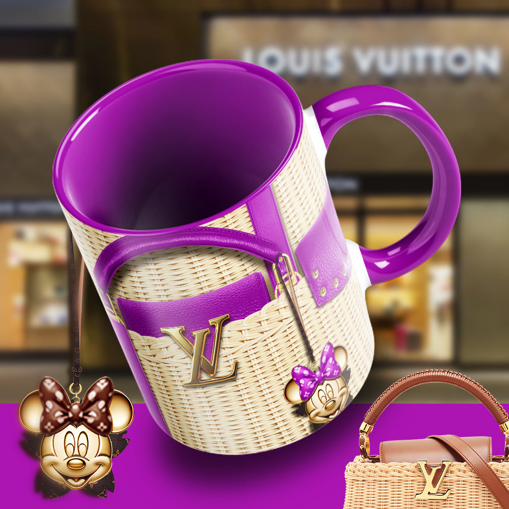 Luxury Minnie-Inspired Designer Mug – LV Wicker Style Coffee Cup with Glam Bag Aesthetic