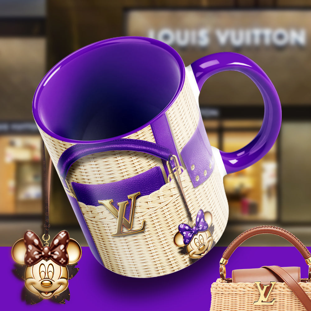 Luxury Minnie-Inspired Designer Mug – LV Wicker Style Coffee Cup with Glam Bag Aesthetic