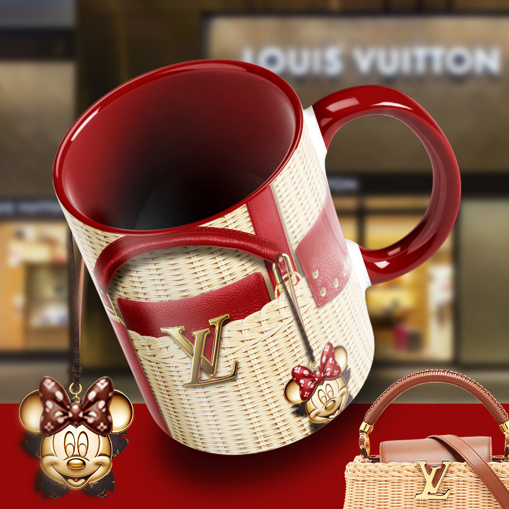 Luxury Minnie-Inspired Designer Mug – LV Wicker Style Coffee Cup with Glam Bag Aesthetic