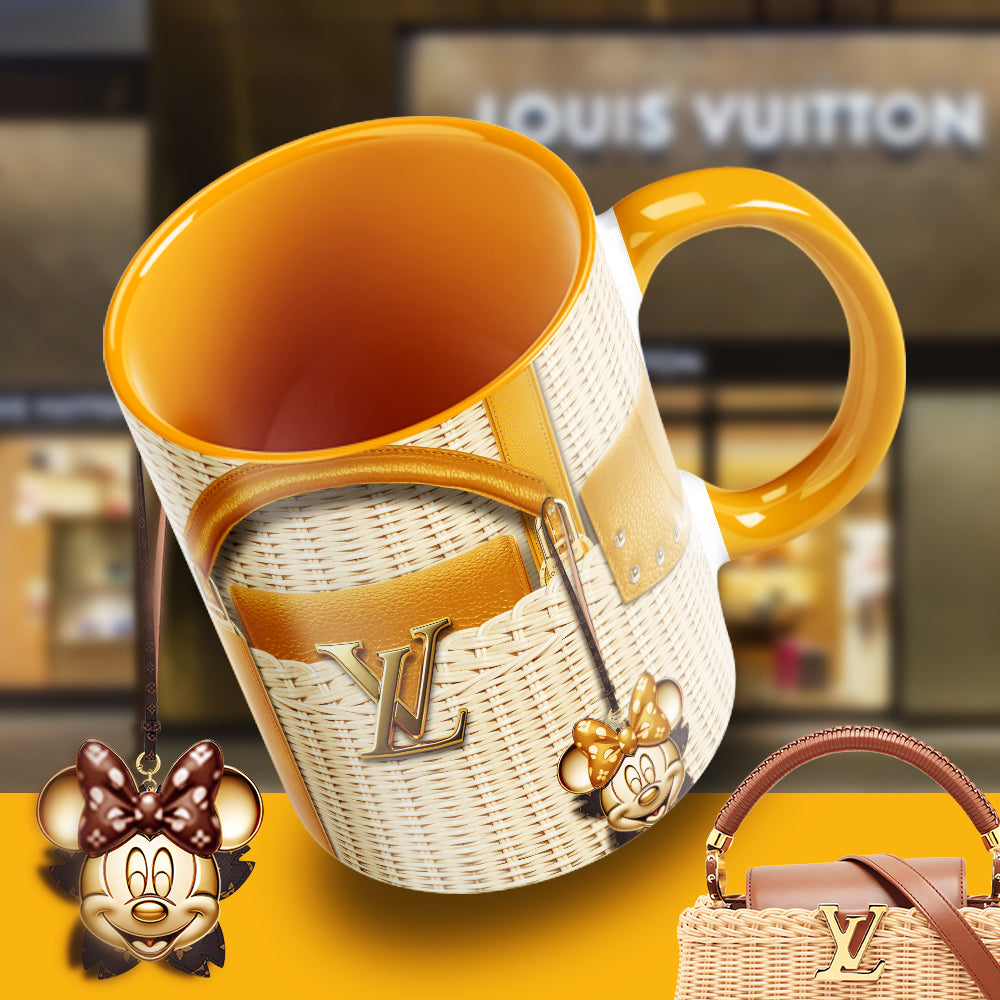 Luxury Minnie-Inspired Designer Mug – LV Wicker Style Coffee Cup with Glam Bag Aesthetic