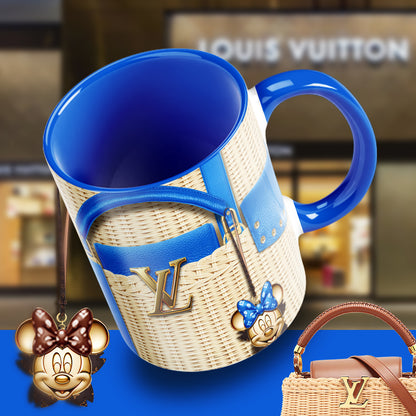 Luxury Minnie-Inspired Designer Mug – LV Wicker Style Coffee Cup with Glam Bag Aesthetic