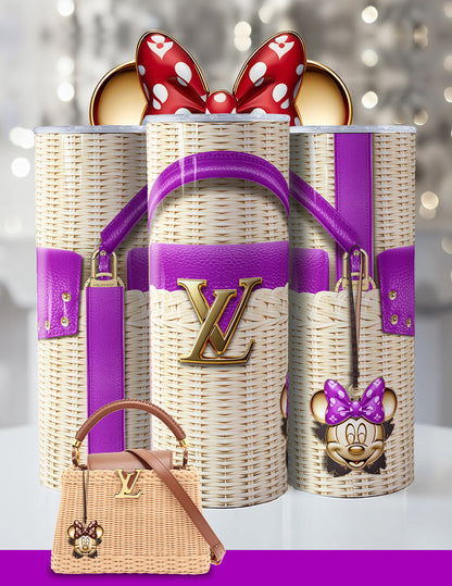 Luxury Minnie-Inspired LV Tumbler – Wicker Look, Designer-Inspired, Bling 20oz Cup