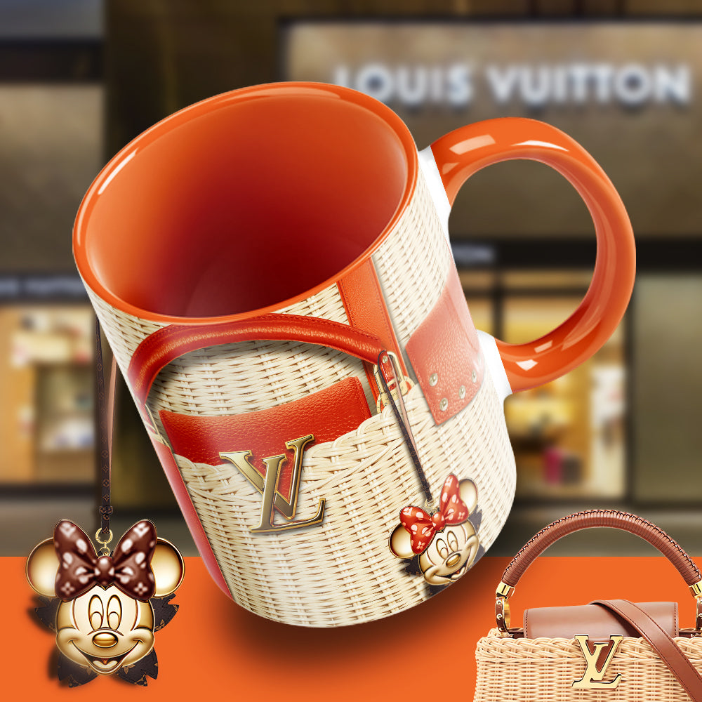 Luxury Minnie-Inspired Designer Mug – LV Wicker Style Coffee Cup with Glam Bag Aesthetic
