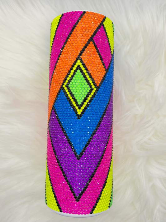 Neon Rhinestone Tumbler – Handcrafted 20oz Bling Cup with Bright Diamond Pattern