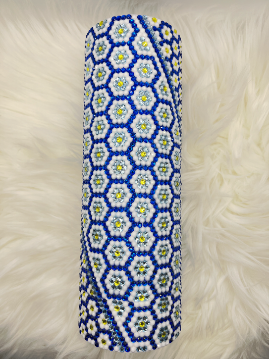 Sunflower Rhinestone Tumbler | 20oz Bling Tumbler with Blue & White Crystals | Handmade Sparkle Drinkware | Custom Bling Cup Gift